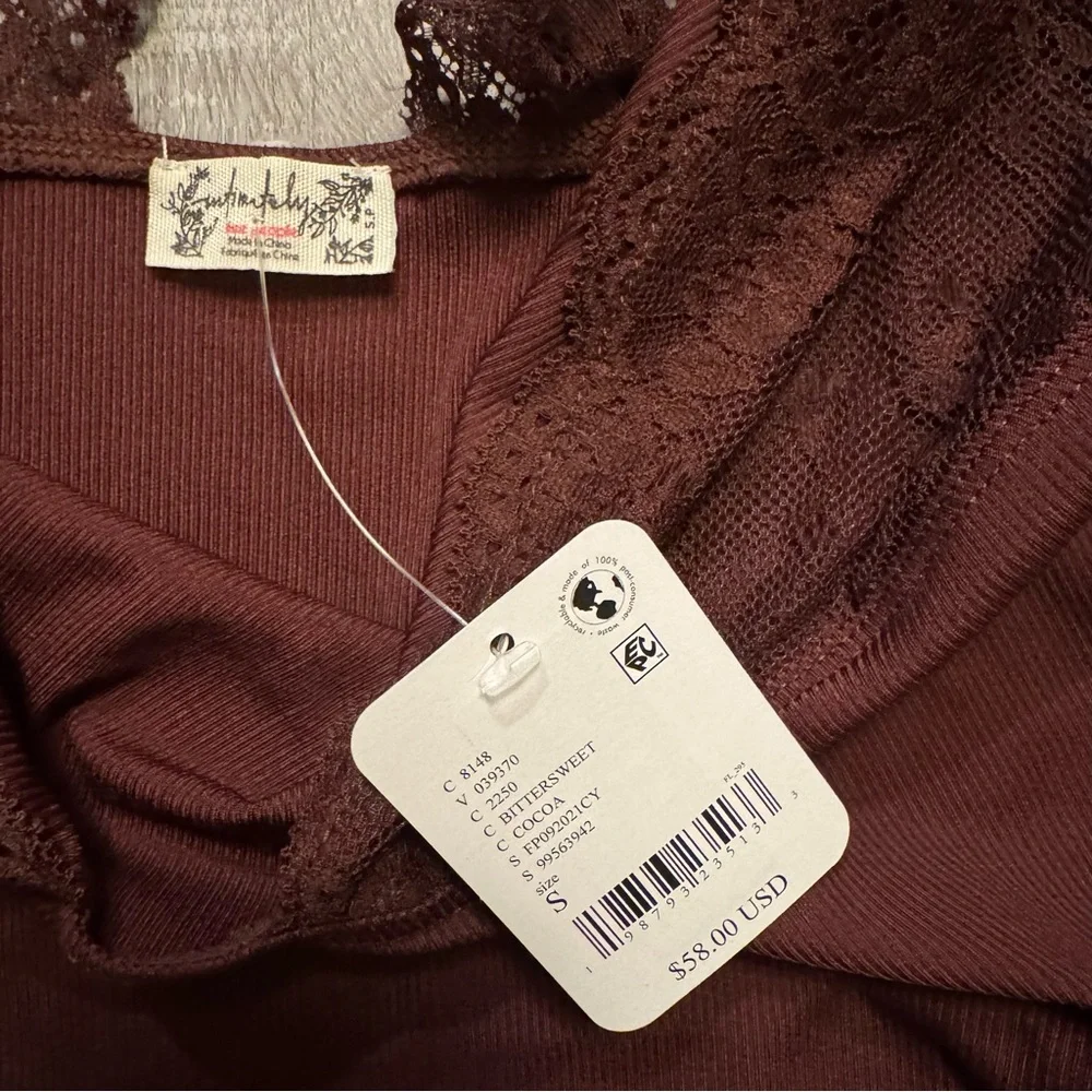 NWT Intimately FREE PEOPLE Power Play Cami Top Bittersweet Cocoa Brown Lace - Picture 9 of 12